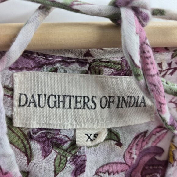 Daughters of India White Fuchsia Floral Kyra 100% Cotton Maxi Dress XS - Picture 12 of 16